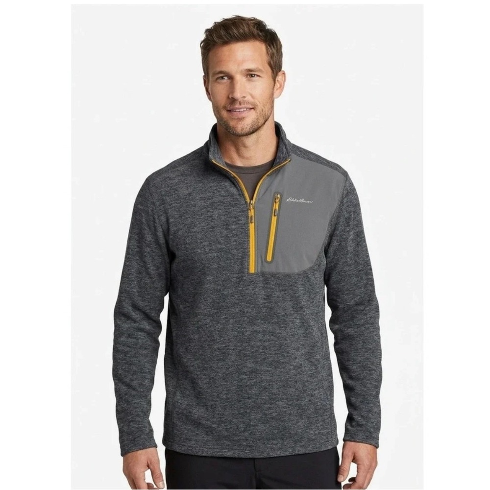 Eddie Bauer First Ascent Charcoal Heather Grid Fleece Half Zip M Outdoor Hiking